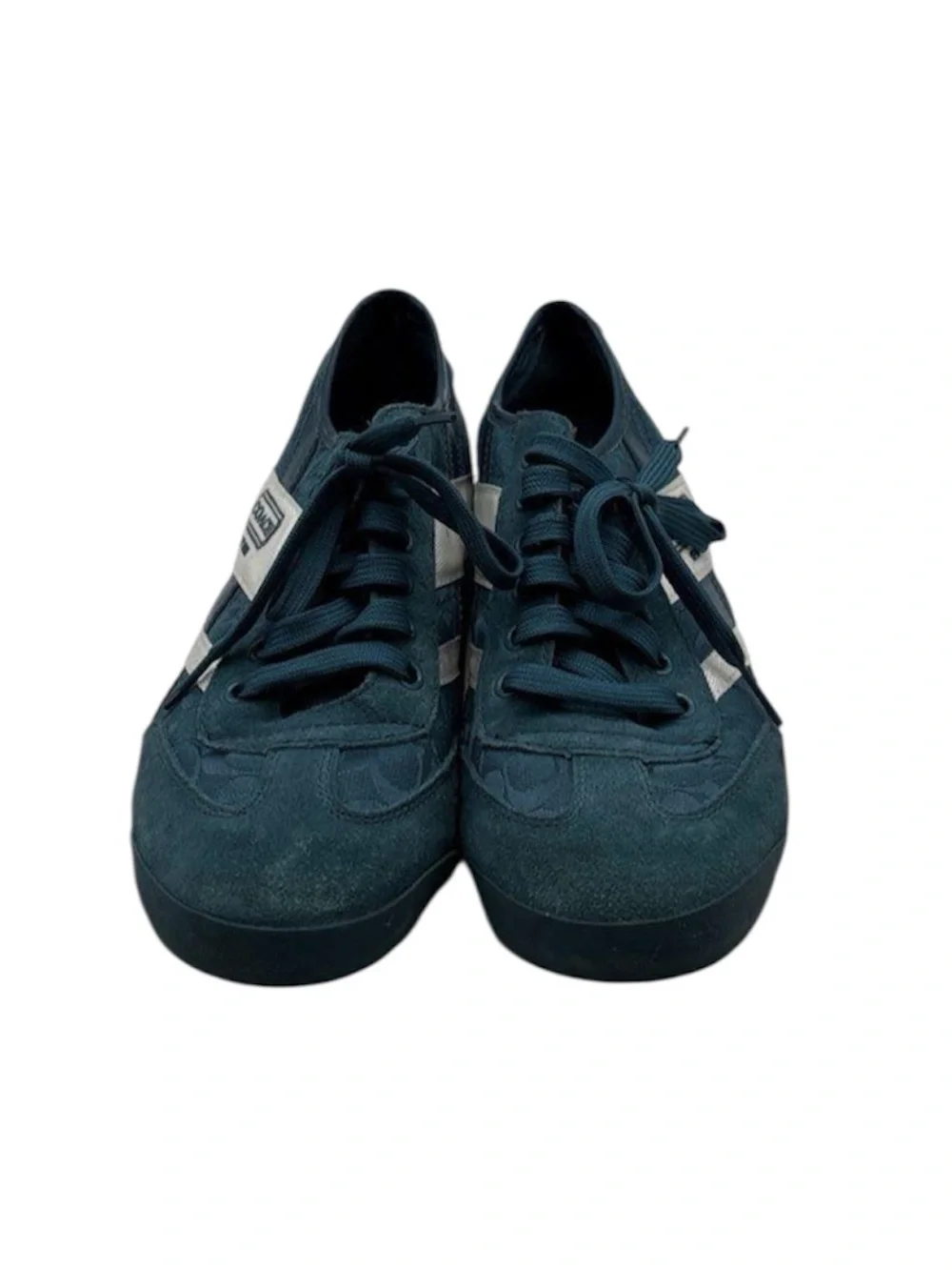 Coach Men’s Teal Suede Lace-Up Sneakers with White Stripe